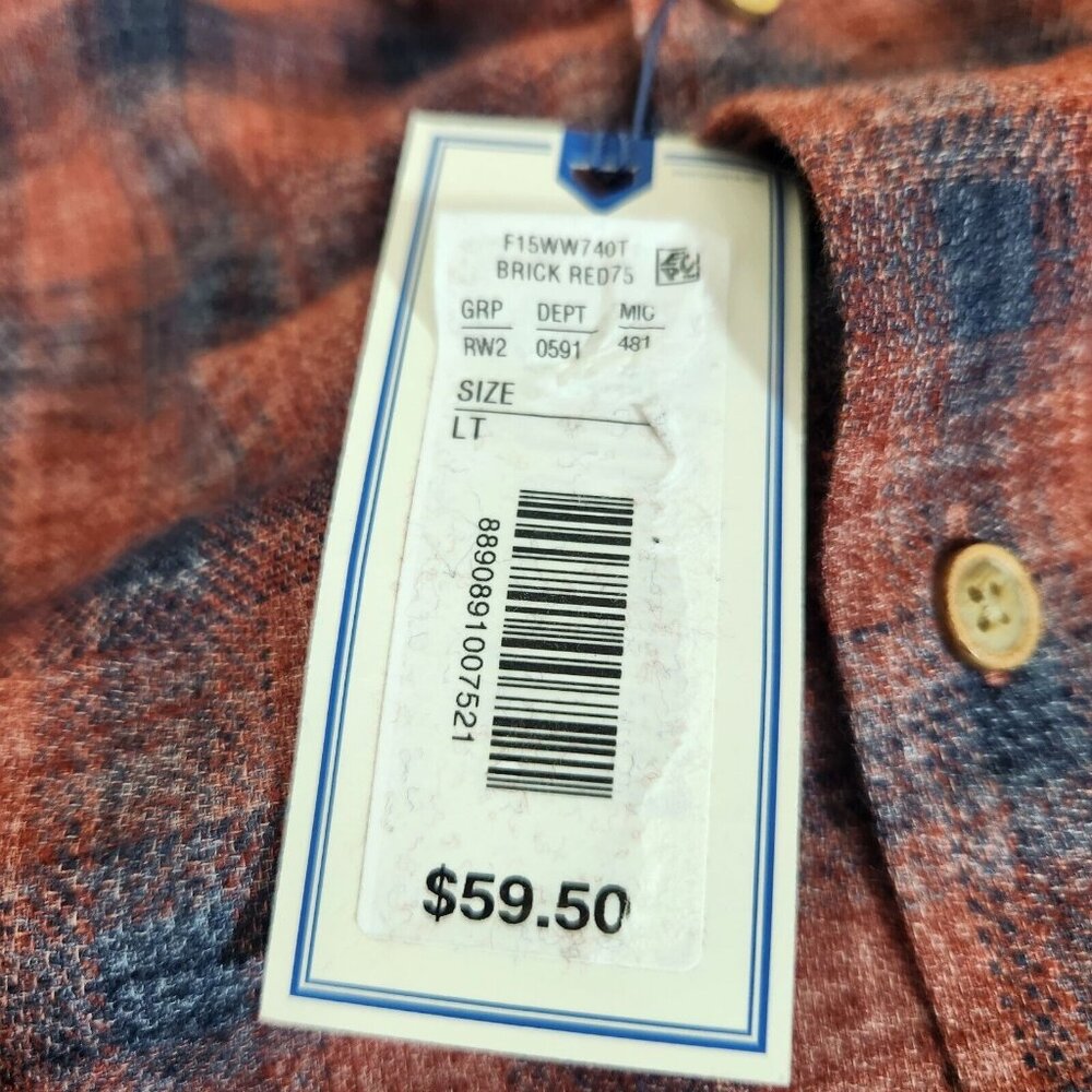 Rowm Mens Size LT Brick Red Plaid Button-Down Shirt 55% Polyester 45% Cotton - Picture 4 of 10